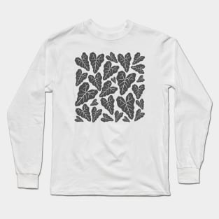 Grey veiny heart shaped plant leaves pattern Long Sleeve T-Shirt